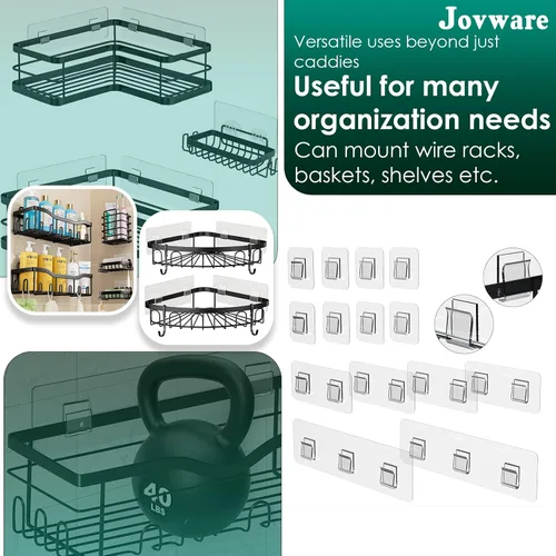 Vista 3 de Organizador de ducha de repuesto adhesivo, soporte para jabón, soporte para esponja y estante para fregadero de cocina (transparente, paquetes de 14)