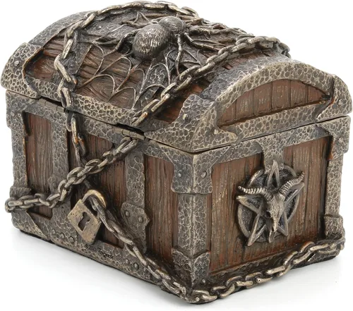 Vista 6 de Veronese Design 3 1/8" Pentagrama Cabeza de Cabra Mística Heirloom Pecho de resina fundida en frío Estatua de bronce
