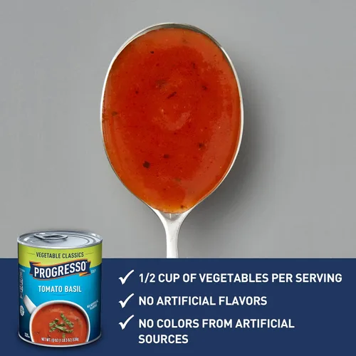 Vista 5 de Progresso Vegetable Classics - Sopa enlatada de tomate y albahaca, sin gluten, 19 onzas Media taza de verduras por porción, sin sabores