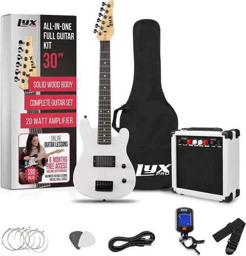 Vista 14 de LyxPro Guitarra eléctrica de 30 pulgadas y kit de iniciación para niños con guitarra para principiantes de tamaño 3/4, amplificador, seis cuerdas