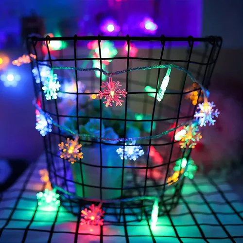 Vista 5 de Zimati Luces de Navidad multicolores, 20 pies, 40 luces LED multicolor de copo de nieve en cadena, 8 modos de temporizador, funciona