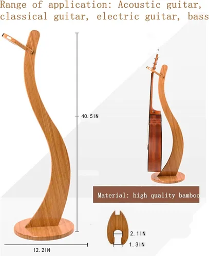 Vista 4 de Miwayer Soporte de guitarra hecho a mano de bambú real, soportes de piso de bambú sólido para guitarra acústica, clásica, guitarra eléctrica, ukelele
