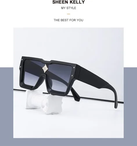 Vista 6 de SHEEN KELLY Retro Rectangular Rhinestone Sunglasses Vintage Flat Top Square Eyewear Men Women