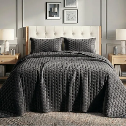 Vista 9 de Tribeca Living Lugano - Juego de edredón de terciopelo de gran tamaño para todas las estaciones, tamaño XL, juego de edredón de 3 piezas tamaño Negro