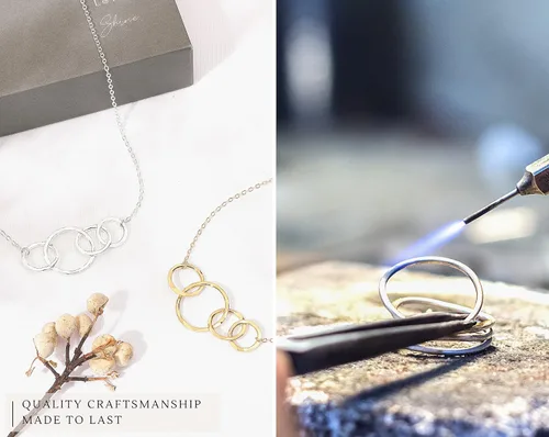 Vista 5 de HOPE LOVE SHINE Birthday Necklace Fashion Jewelry 16+2", 14K Gold Plated Sterling Silver with 3 Interlocking Rings, Hypoallergenic and Comfortable