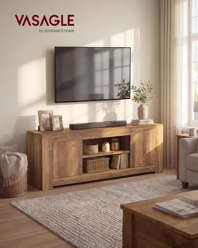 Vista 2 de VASAGLE Soporte de TV, centro de entretenimiento de granja con gabinetes de almacenamiento, mesa consola multimedia para sala de estar, dormitorio