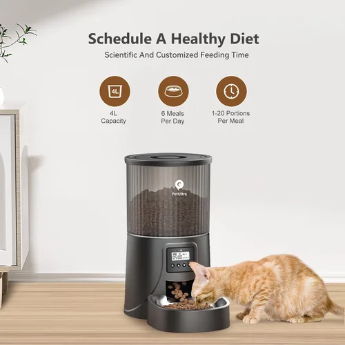 Vista 3 de Alimentador automático PETULTRA para gatos: dispensador de alimentos programable para gatos con tiempo de 4L Easy to Set, Dual Power, Precise