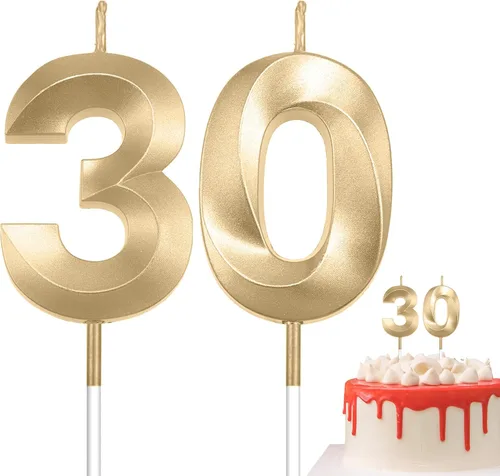 Vista 11 de Velas de 10º cumpleaños de oro champán - Velas de 10 números para decoración de pasteles