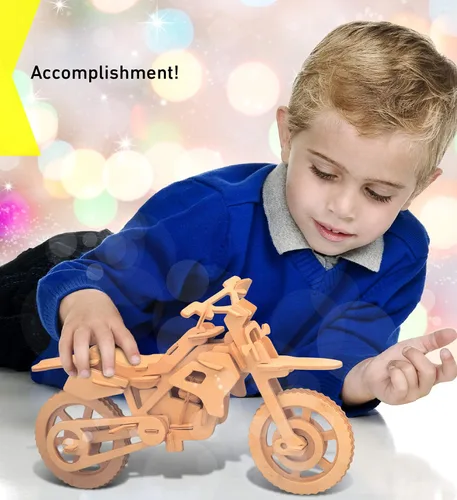 Vista 6 de Puzzled Dirt Bike - Rompecabezas de madera 3D para niños, kit