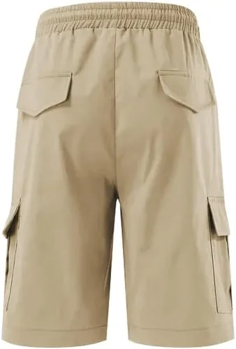 Vista 6 de PIDOGYM Men Cargo Shorts with Drawstring Durable 6 Pocket Outdoor Work Shorts, Relaxed Fit Cotton Tactical Hiking Half Pants
