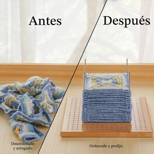 Vista 5 de Kit Premium de Tablero de Bloqueo de Ganchillo en Madera de Haya con 50 Alfileres de Acero Inoxidable, Cajón de Almacenamiento, Soporte Ajustable
