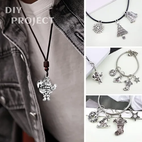 Vista 6 de JIALEEY Dijes de Navidad, Lotes al por mayor a granel Dijes de Navidad mezclados con colgantes de plata tibetana y metal para hacer joyas