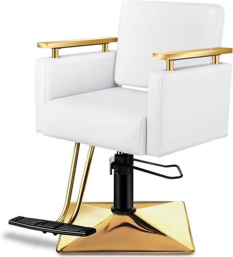 Vista 23 de Silla de salón profesional Baasha completamente negra, silla de estilo hidráulica de lujo con cuero PU suave, cojín de espuma de alta densidad, giro