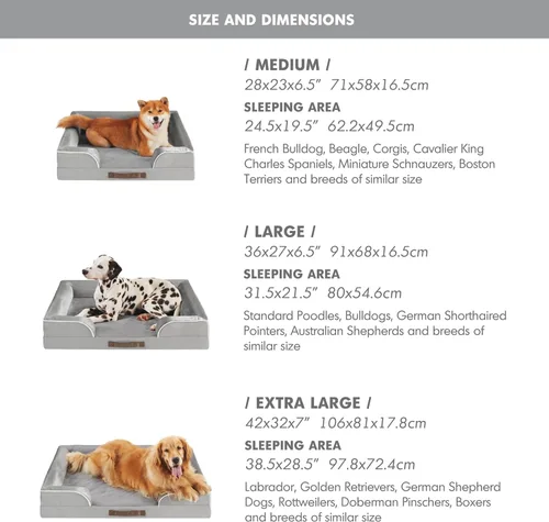 Vista 8 de Friends Forever - Cama ortopédica para perros medianos, cama de espuma viscoelástica impermeable para perros M con funda extraíble y lavable, gris