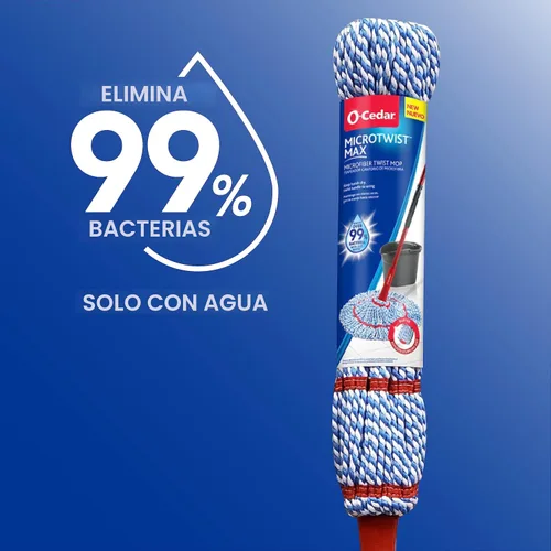 Vista 2 de O-Cedar MicroTwist MAX - Trapeador giratorio de microfibra con 1 repuesto adicional, cuenta con escurrir manos libres, cabezal de fregona extra