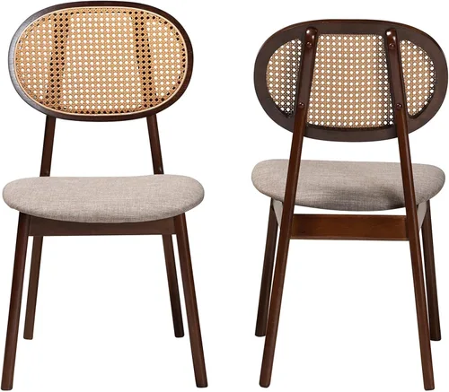 Vista 4 de Baxton Studio Darrion Mid-Century - Juego de sillas de comedor de 2 piezas de tela gris y madera con acabado marrón nogal