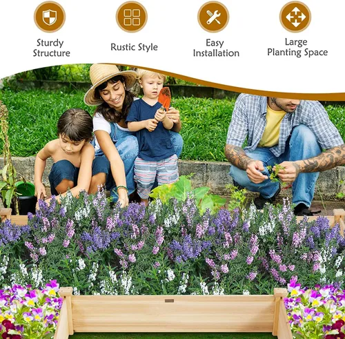 Vista 6 de GRAFFY - Camas de jardín elevadas de madera en forma de U al aire libre, caja de maceta elevada de madera, contenedor de jardín para flores