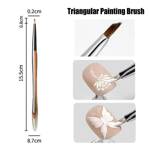 Vista 6 de Cepillo de uñas triangular para dibujar flores y mariposas 3D, pinceles de arte de uñas con mango acrílico Aurora, herramienta de diseño de uñas