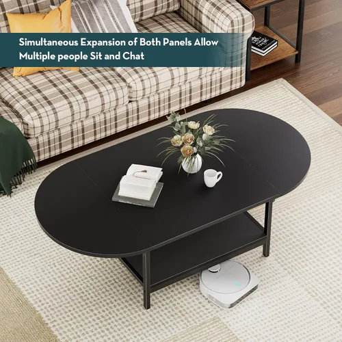Vista 8 de SAYGOER - Mesa de café negra moderna con extensión y almacenamiento para sala de estar, mesa central única de 2 niveles con dos paneles plegables