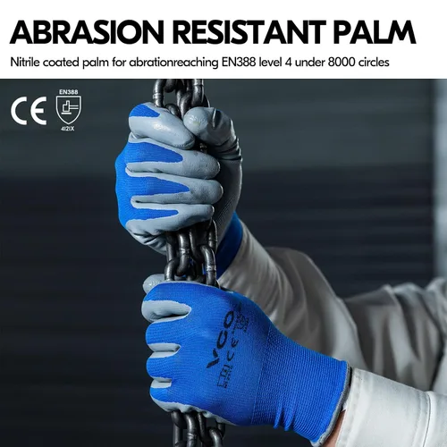 Vista 3 de VGO - 10 pares de guantes de trabajo de seguridad, guantes de jardinería, revestimiento de nitrilo antideslizante, guantes de inmersión