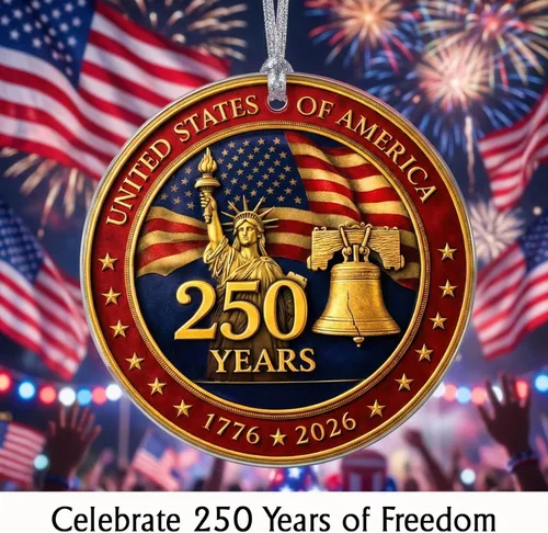 Vista 6 de Adorno de 250 aniversario de Estados Unidos, adorno de Navidad de águila patriótica, recuerdo acrílico 2D impreso de doble cara, 1776-2026 250