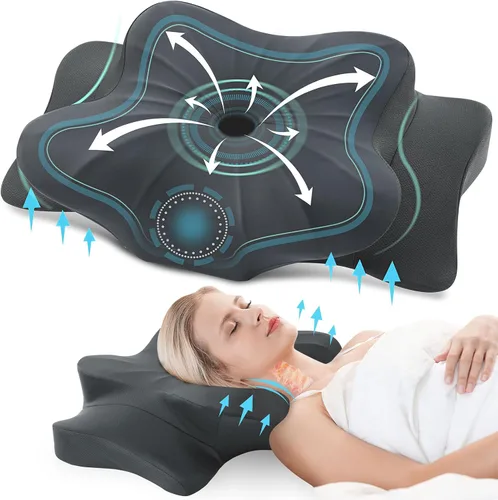 Vista 11 de Almohada cervical para el cuello para aliviar el dolor, almohada cervical con almohadas ergonómicas de espuma viscoelástica con doble altura