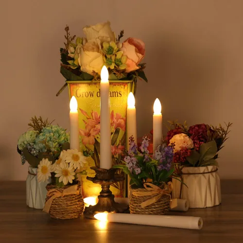 Vista 4 de Paquete de 9 velas de ventana sin llama de mecha 3D con control remoto y temporizador, velas LED cónicas de 7.9 pulgadas de alto, luz blanca cálida