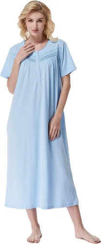 Vista 18 de Keyocean - Camisones para mujer, suaves, 100% algodón, mangas cortas, cómodas, camisolas de dormir para damas Floral azul
