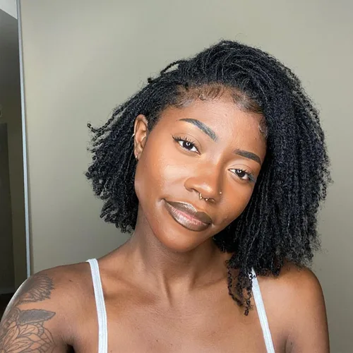 Vista 37 de Extensiones de cabello humano Loc de 0.2 cm de ancho, 4 pulgadas, 30 hebras, negro natural 100% completamente hechas a mano, extensiones