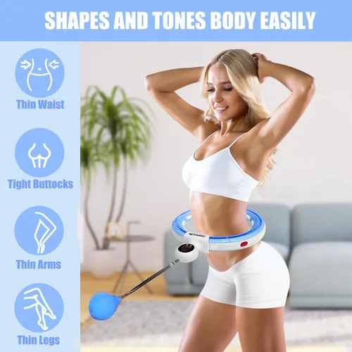 Vista 2 de U5 Smart Weighted Hula Hoop with Counter –16 Knots, 28"–46" Adjustable Infinity Hoop Plus Size, Quiet Rubberized Wheels, Ab Workout Fitness for