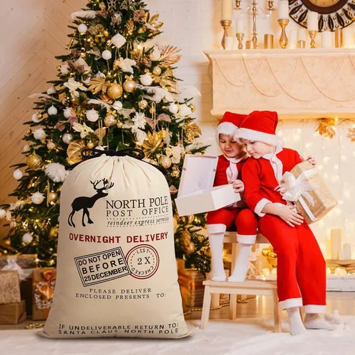 Vista 8 de HBlife Saco de lona de Papá Noel, bolsas grandes de Papá Noel de 19.7 x 27.6 pulgadas para regalos, sacos de Navidad personalizados para regalos