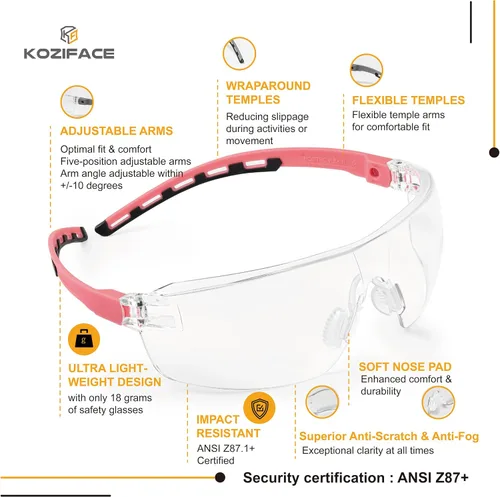 Vista 2 de KOZIFACE A18XZ Safety Glasses & Goggles for Men and Women Lightweight