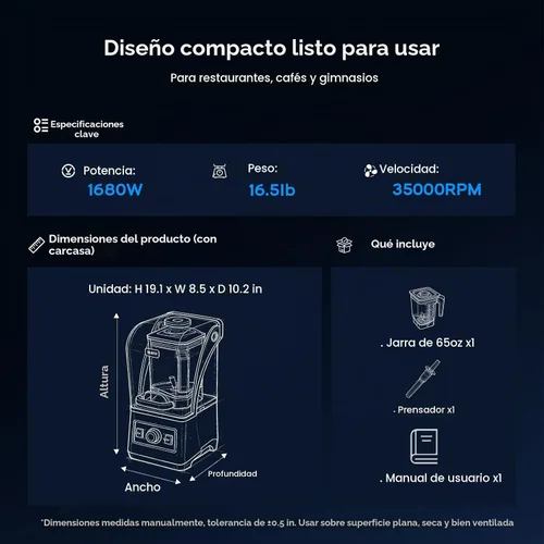 Vista 7 de Bleou Licuadora comercial de batido de 1680 W con marcación rápida y pulso