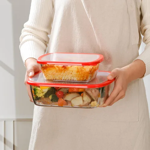 Vista 7 de NUTRIUPS Juego de 2 fuentes cuadradas para hornear de vidrio de 9 x 9 y 7 x 7 pulgadas con tapa, molde para hornear profundo, apto para horno