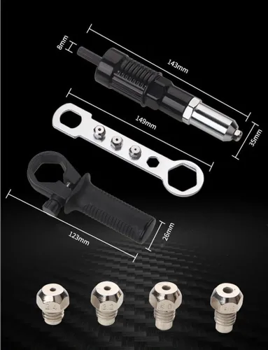 Vista 4 de Kit de adaptador de pistola de remache LSLANSOON con mango de agarre, accesorio de taladro para remache, herramienta manual de inserción de tuerca