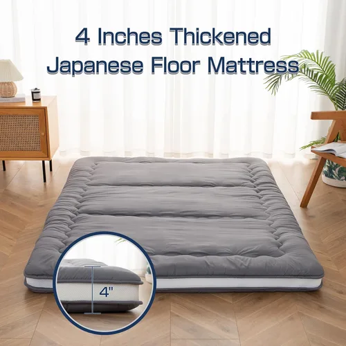 Vista 7 de Syalife Colchón de futón japonés tamaño Queen, 4 pulgadas de grosor, plegable y portátil, relleno de espuma 32D tradicional Shikibuton, diseño
