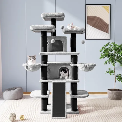 Vista 2 de Allewie Árbol de gato de 68 pulgadas/casa y torres para felinos grandes/poste rascador/árbol de escalada grande de varios niveles