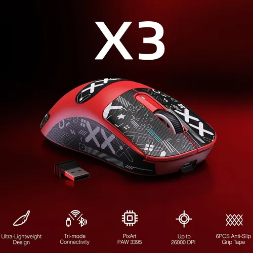Vista 2 de ATTACK SHARK X3 - Mouse inalámbrico para juegos, 1.73 oz Bluetooth2.4GUSB-C, mouse ergonómico para computadora, sensor PAW3395 26K DPI, duración