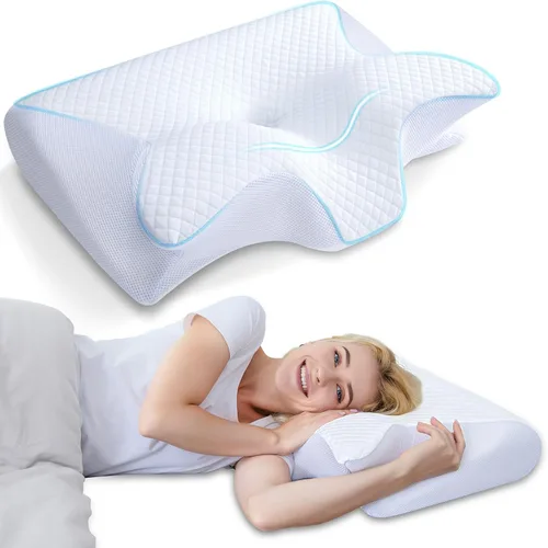 Vista 9 de HOMCA Almohada cervical de espuma viscoelástica, 2 en 1, almohada ortopédica de contorno ergonómico para dolor de cuello, almohadas de soporte Negro