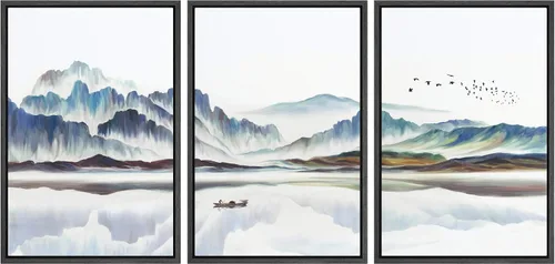 Vista 24 de NWT Lienzo enmarcado para pared, juego de arte en acuarela pastel, bosque de montaña oscura, naturaleza silvestre, ilustraciones de arte moderno