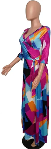 Vista 5 de Akmipoem Vestido largo largo con cuello en V y manga 34 con estampado floral para mujer
