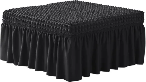 Vista 10 de NIDITW Funda otomana elástica de sirsaca gris con falda, rectangular, para almacenamiento, funda otomana con textura de burbujas 3D, fundas