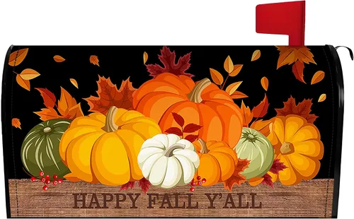 Vista 9 de Funda para buzón de otoño de 21 x 18 pulgadas, fundas para buzón de texto "Hello Fall", diseño de otoño de cosecha de Acción de Gracias, magnéticas