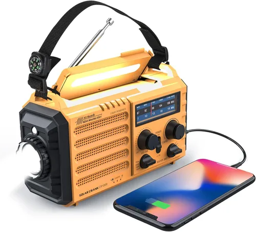 Vista 10 de Raynic - Radio meteorológica NOAA, radio de emergencia solar con manivela de 5000 mAh/18 500 mWh, radio portátil a batería con AM/FM/SW/NOAA