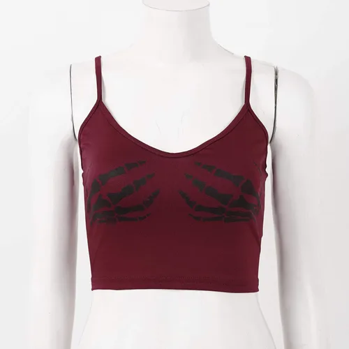Vista 3 de Camiseta corta sin mangas con estampado de calavera E-Girl Y2K para mujer, camiseta sin mangas con estampado a mano
