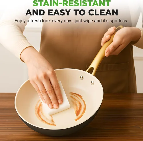 Vista 5 de NutriChef Sartén grande con revestimiento de cerámica de 12 pulgadas, sartén antiadherente con mango de titanio, sartén para tortilla duradera