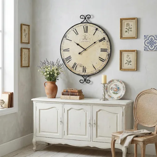 Vista 5 de Reloj de pared de 30 pulgadas para sala de estar, reloj de pared de granja extragrande, marco de hierro forjado con acabado dorado retro, relojes