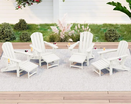 Vista 28 de KINGYES Silla Adirondack plegable ajustable con otomana y 2 portavasos, silla reclinable Adirondack HDPE con reposapiés, Aruba