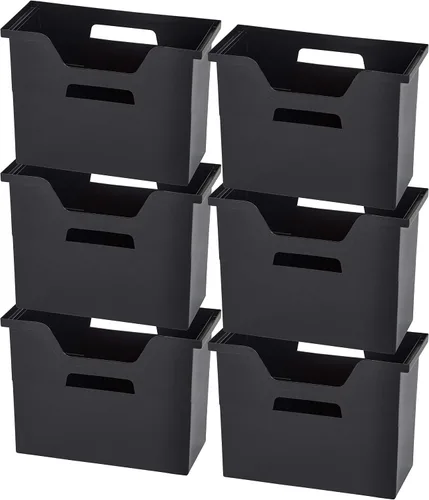 Vista 11 de IRIS USA Caja de archivos de escritorio portátil mediana con tapa abierta, paquete de 6, asas laterales, pestañas e insertos, carpetas de archivos
