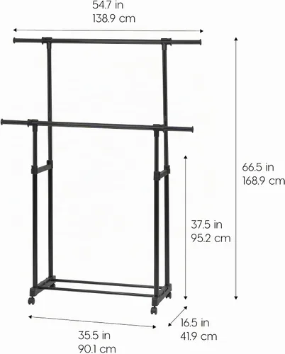 Vista 2 de IRIS USA Perchero portátil de doble barra ajustable con barra extensible